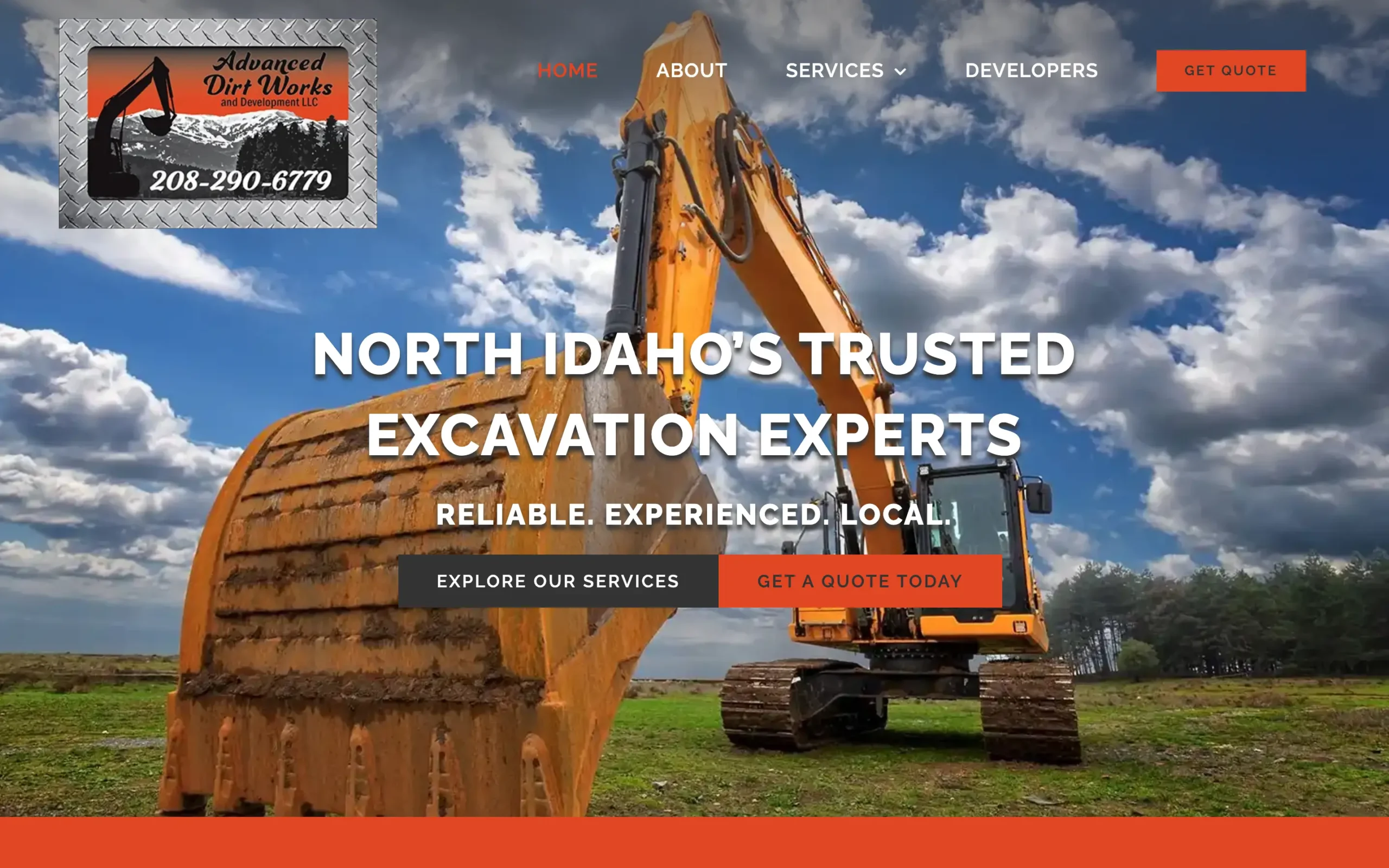 Advanced Dirt Works website, built by Cedar Stream Media