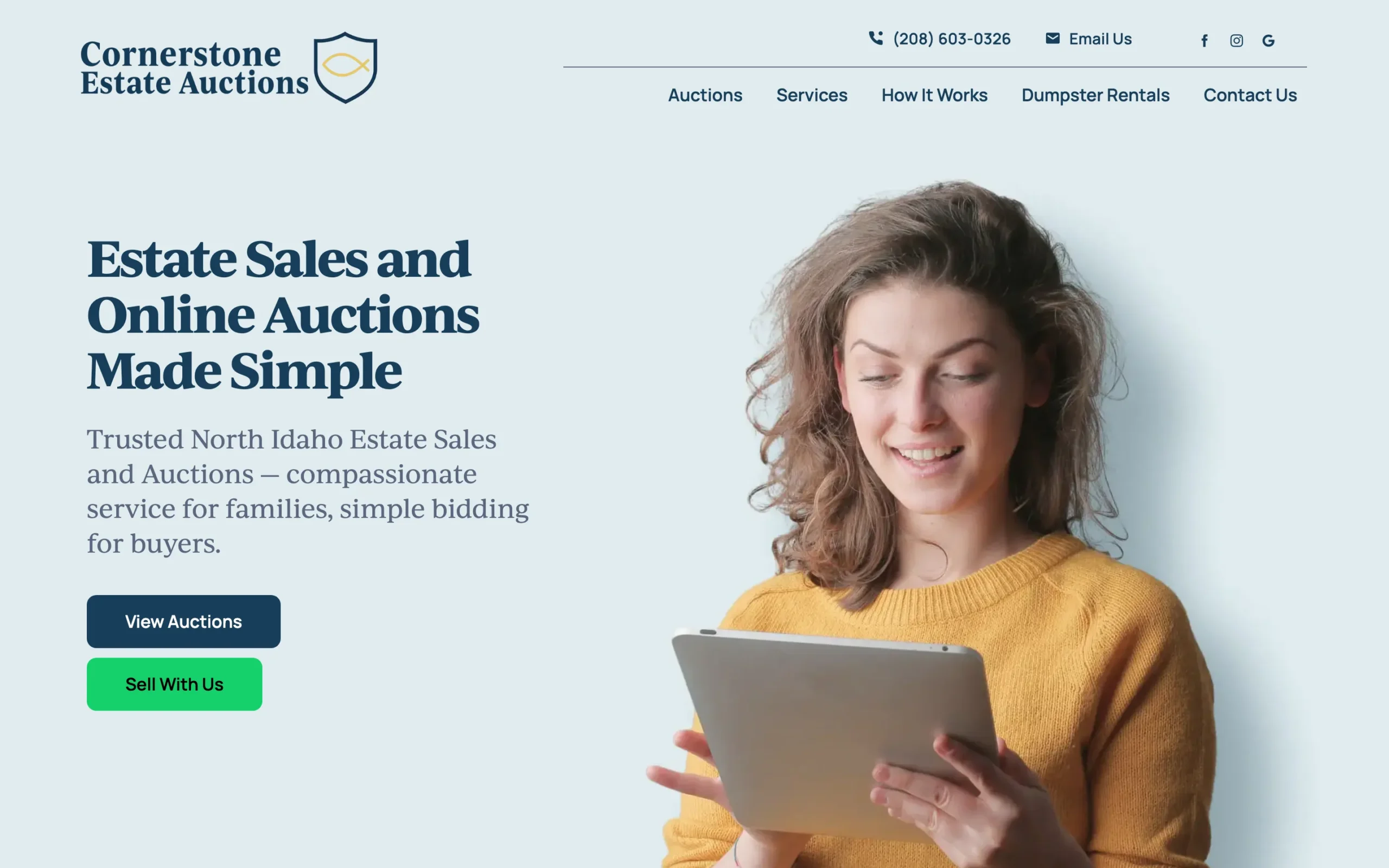 Cornerstone Estate Auctions website, built by Cedar Stream Media