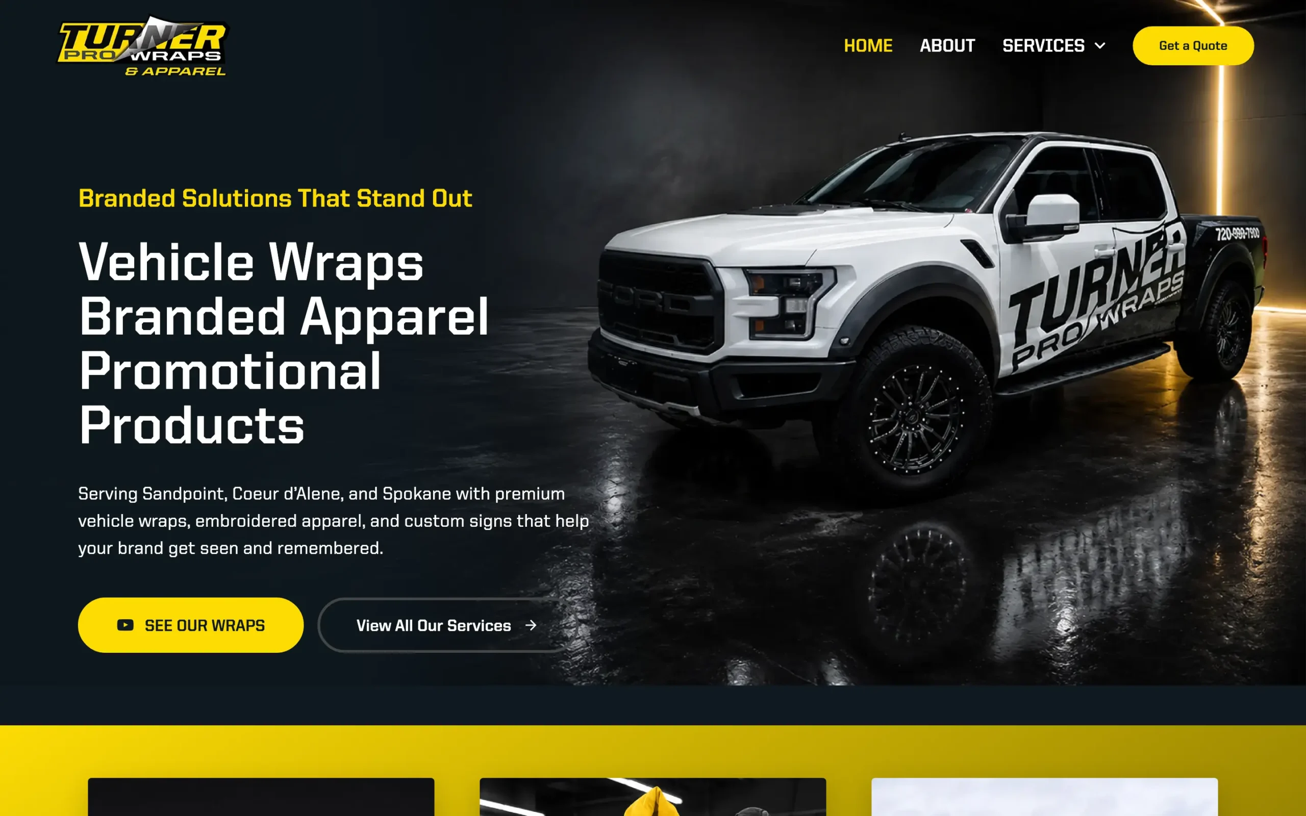 Turner Pro Wraps & Apparel website, built by Cedar Stream Media